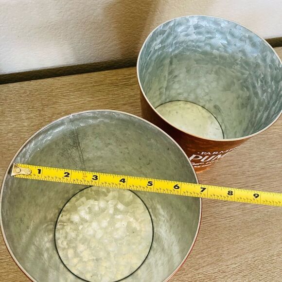 Fall Farmhouse Pumpkin & Apple Tin Bucket Planters Decor Set - Picture 4 of 4